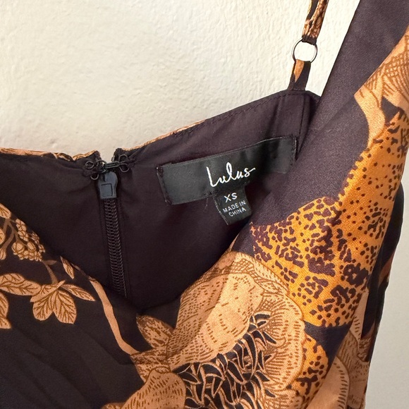 Lulus Floral Black and Brown Midi Dress - Picture 3 of 4